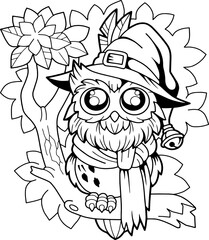 little cute owl wizard, coloring book - 789466538