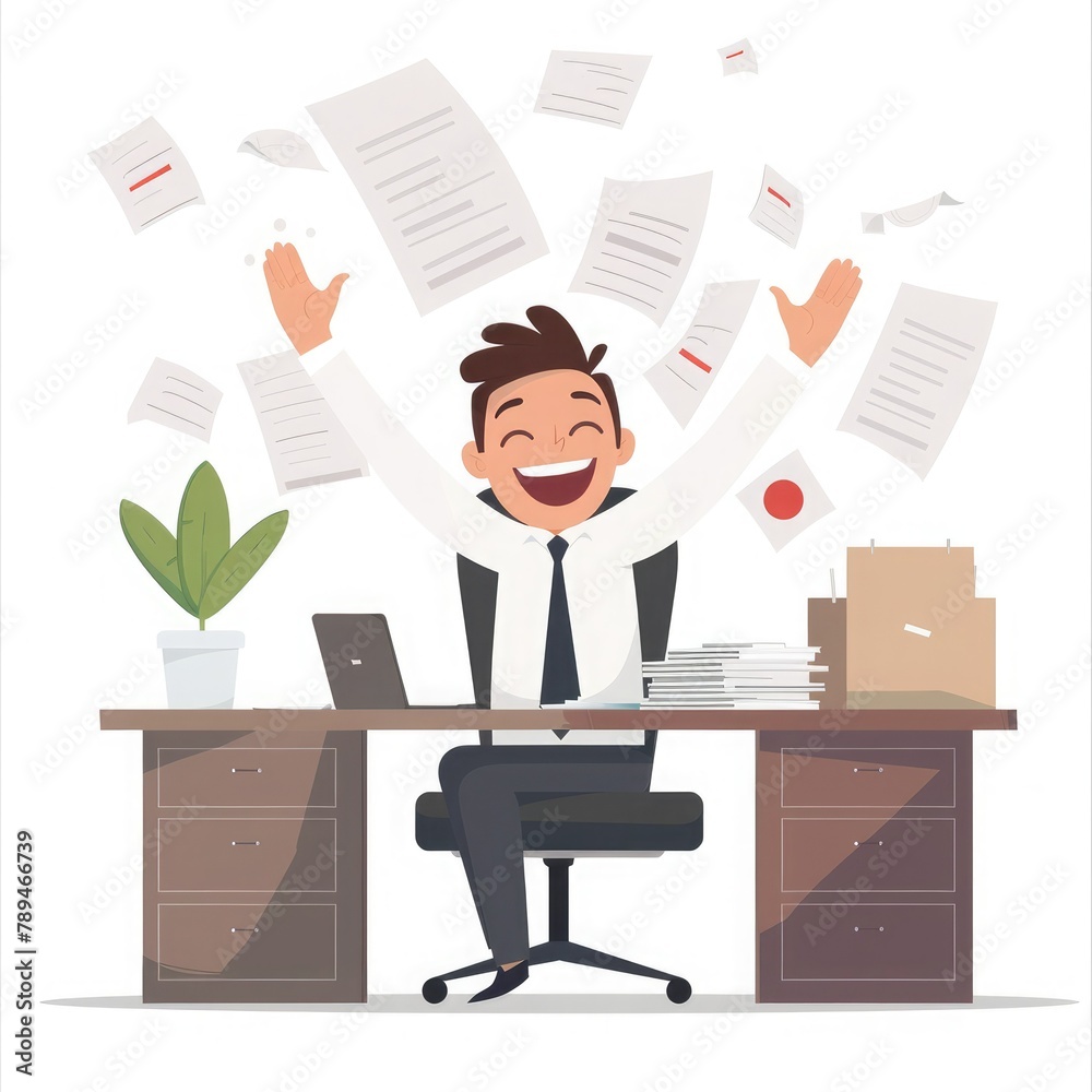 Poster an employee feeling relieved after successfully submitting their time sheet before the deadline.