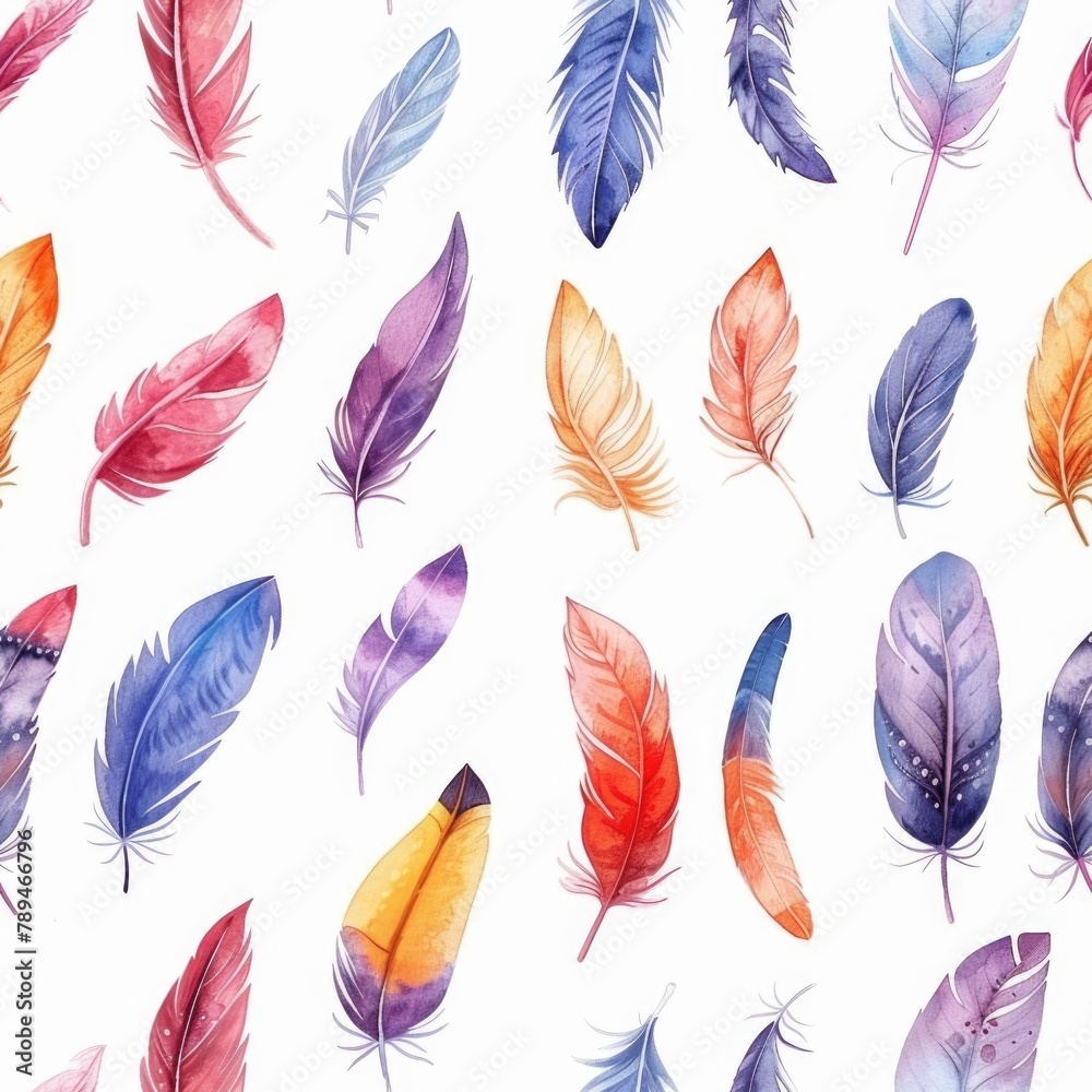 Poster vibrant feathers in various colors, perfect for a variety of design projects