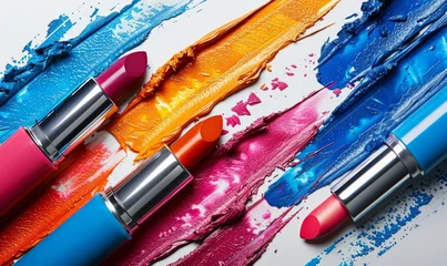 Fotobehang Vivid Lipstick Smears and Colorful Paint Strokes. Generative ai © Scrudje