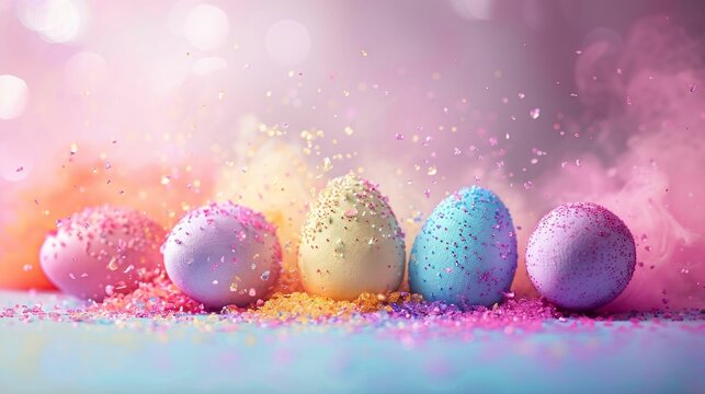 Vibrant Easter Eggs with Colorful Splashes. Generative ai
