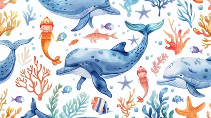 A group of whales and other marine animals. Ideal for educational materials