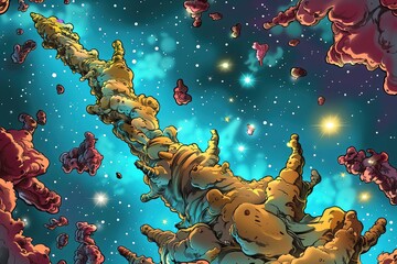 Fototapeta premium A mesmerizing storm of stardust twinkles across the vast expanse of space, its celestial brilliance illuminating the cosmos with an ethereal glow