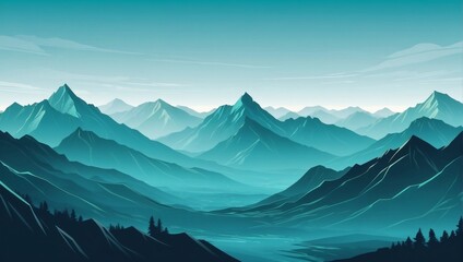 Landscape with teal mountains. Mountainous terrain. Abstract nature background. Vector illustration.
