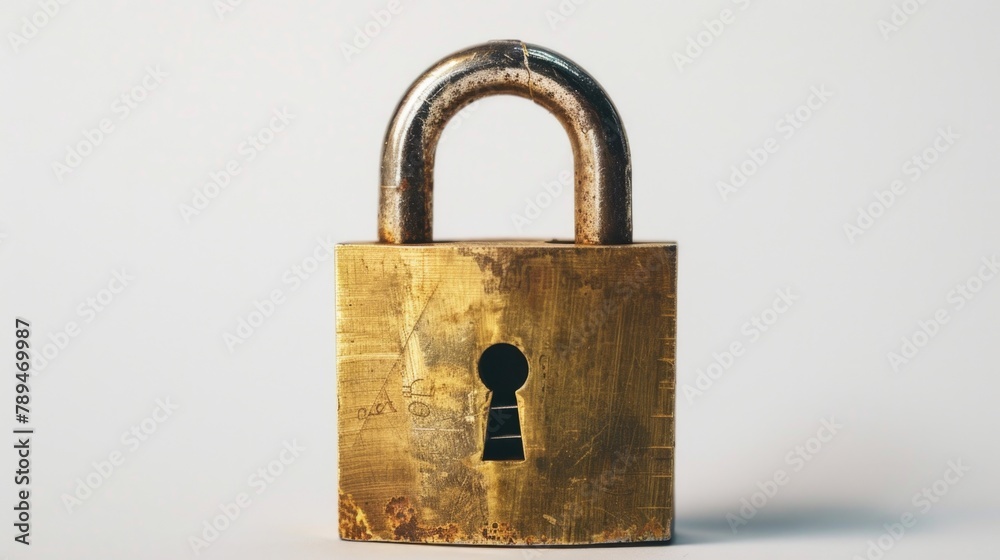 Poster A golden padlock with a keyhole, suitable for security concepts