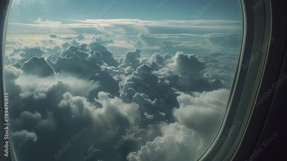 Aufkleber A view of clouds through an airplane window. Suitable for travel and transportation concepts