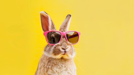 Cool Bunny with Sunglasses on Yellow Background