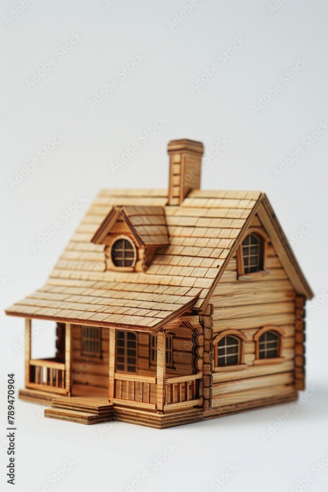 Poster a wooden model of a house with a porch. ideal for architectural design concepts