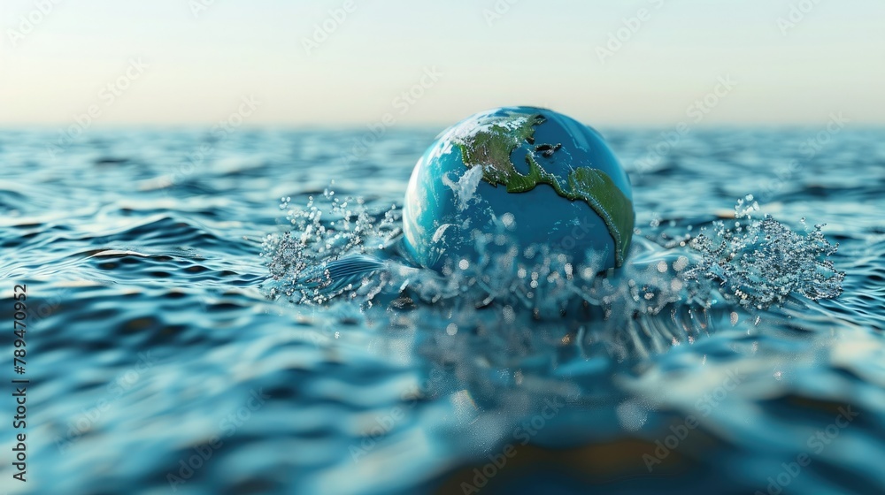 Aufkleber 3D render of a globe surrounded by flowing water to signify the importance of World Water Day. 