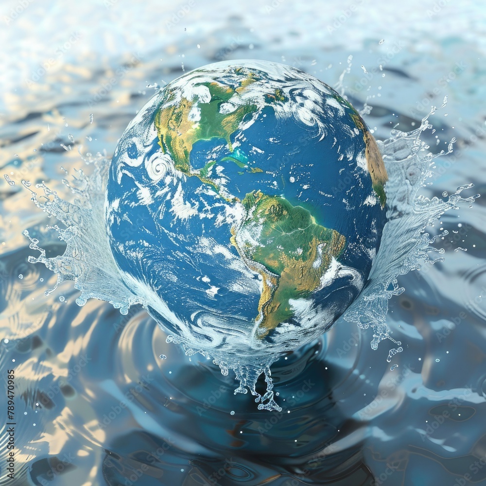 Aufkleber 3D render of a globe surrounded by flowing water to signify the importance of World Water Day. 