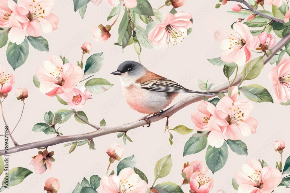 Poster a bird perched on a tree branch. suitable for nature themes