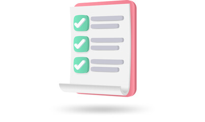 3d minimal white clipboard task management todo check list, posting plan on pink background, paper clipboard task management todo check list, level up concept, productivity checklist 3d icon