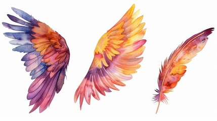 Obraz premium Beautiful watercolor wings set on a clean white backdrop. Ideal for various design projects