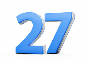 3D Number 27 Twenty Seven Made Of Blue Body With Silver Outline On White Background 3D Illustration
