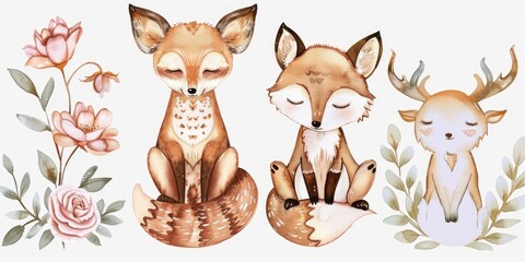Naklejka premium A pair of foxes sitting side by side. Suitable for wildlife themes