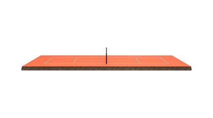 3D Orange Clay Tennis Court Field With Net And White Lines Marking Boundaries 3D Illustration