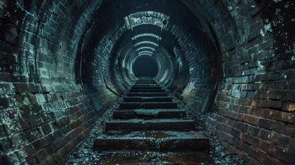 A long tunnel with steps leading down into it, AI - Powered by Adobe