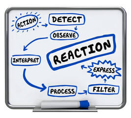 Reaction Process Respond to Message Action Steps Diagram 3d Illustration