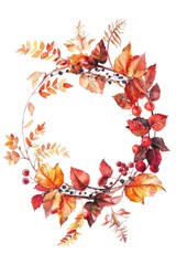 A wreath of leaves and berries on a white background. Perfect for holiday decorations