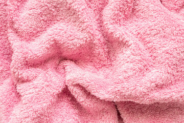 Pink fluffy towel fabric soft texture background