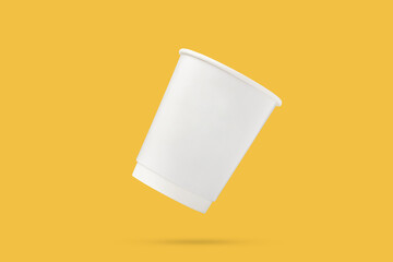 White paper coffee cup floated on yellow background - 789473128