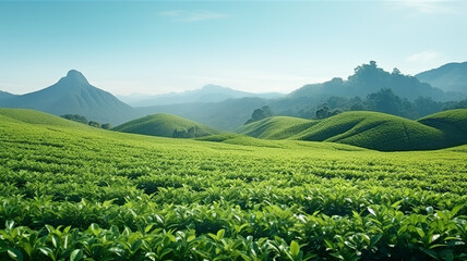 Fototapeta na wymiar A stunning tea plantation set apart against a blank white background