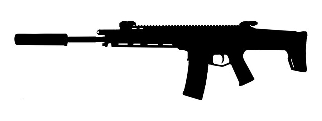 Automatic assault rifle silhouette vector on white background