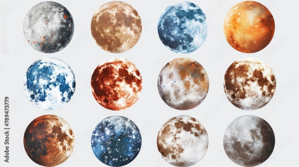 Poster Set of nine different moon images, suitable for various design projects