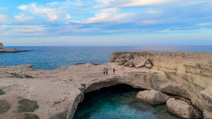 aerial pictures made with a dji mini 4 pro drone over Grotta della Poesia and San Foca, In Puglia,...