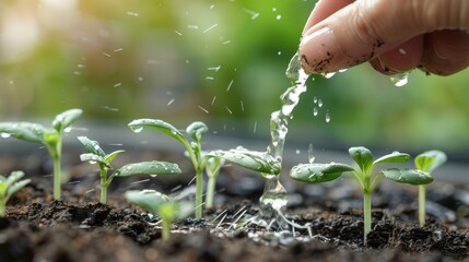 Providing hand water to young plants as they grow