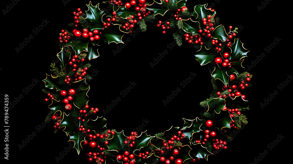 Wall mural Christmas wreath border set apart on a background of only black