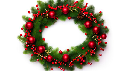 Fototapeta na wymiar Christmas wreath border set apart on a background of only white