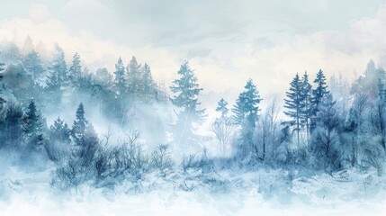 Beautiful watercolor painting of a snowy forest. Perfect for winter-themed projects - obrazy, fototapety, plakaty