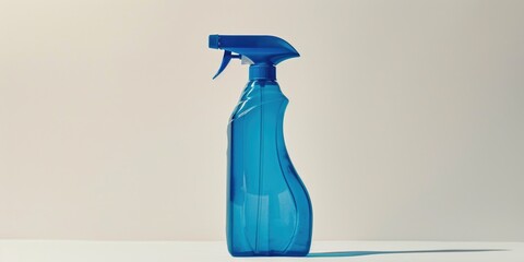 Blue spray bottle on table, versatile image for various uses