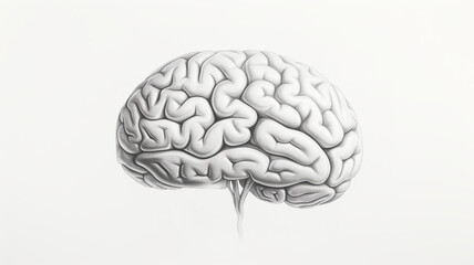 Concept drawing featuring a single, large, rotating brain on a background of pure white