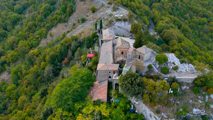 aerial pictures made with a dji mini 4 pro drone over Sanctuary of Madonna della Mangiatorella, Lazio, Italy. - obrazy, fototapety, plakaty