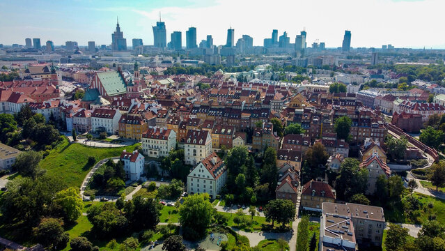 aerial pictures taken with a DJI Mini 4 Pro drone over Warsaw, Poland: