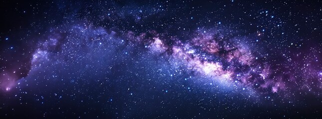 A wide panorama of the Milky Way galaxy, with stars against a dark backdrop - obrazy, fototapety, plakaty