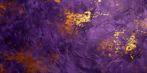 Purple and gold texture background design. Purple and gold rough painted wall surface. Raster...