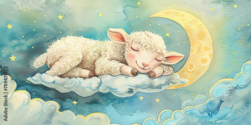 Aufkleber A peaceful image of a sheep resting on a fluffy cloud, suitable for various design projects