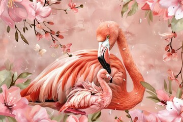 Two elegant flamingos standing side by side. Perfect for nature and wildlife themes