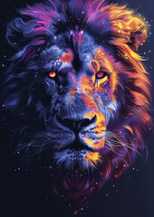 drawing psychedelic lion and jungle logo, vibrant, vector, contour, hyper quality, t shirt design,generative ai