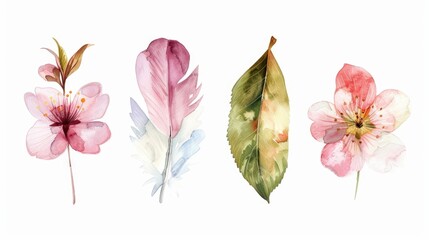 Beautiful watercolor flowers on a clean white background. Perfect for various design projects