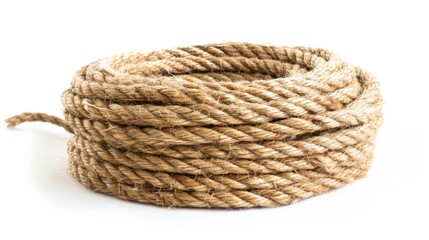 A coil of rope on a white surface, suitable for various projects - obrazy, fototapety, plakaty
