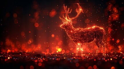 A Christmas deer in an abstract style. Low poly design. Merry Christmas card. Modern 3D graphic geometric background. Wireframing light connection structure. Modern illustration.