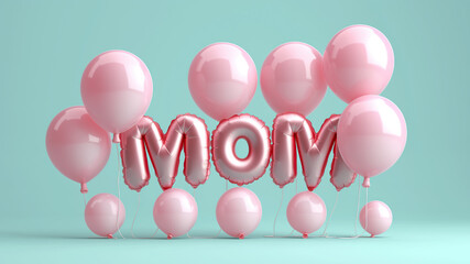 Mother's Day background with mom text made of balloon letters