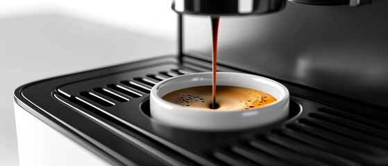 Close up of coffee machine, coffeemaker, in the process preparing coffee with cup. Professional equipment for Coffee Shop or restaurant. Cozy ambience of restaurant. Generative ai