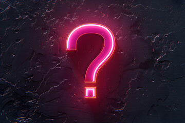 a neon, glowing pink question mark, black background