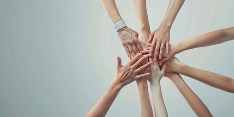 hands together in unity, signifying cooperation and support for the team with business people