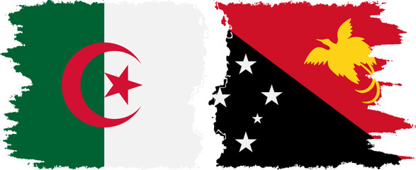 Papua New Guinea and Algeria grunge flags connection vector